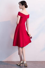Simple Red Satin Off The Shoulder Homecoming Dress Party Dress