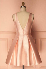 Simple Satin Short Prom Dress Homecoming Dress with Bowknot