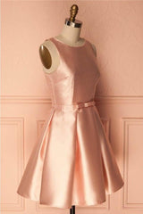 Simple Satin Short Prom Dress Homecoming Dress with Bowknot