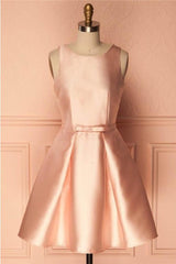 Simple Satin Short Prom Dress Homecoming Dress with Bowknot