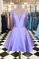 Simple Satin Short Prom Dress Lavender Homecoming Dress