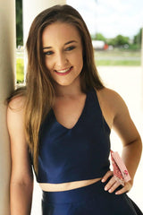 Simple Satin Two-Piece Short Royal Blue Homecoming Dress