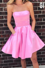 Simple Strapless Short Yellow Prom Dress with Pockets Homecoming Dress