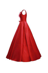 Red Prom Dress Bridesmaid Dress, Simple V-Neck, Bowknot Lace-Up