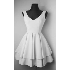 Simple V Neck Satin Pretty Homecoming Dress Short Prom Dress