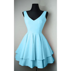 Simple V Neck Satin Pretty Homecoming Dress Short Prom Dress