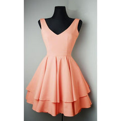 Simple V Neck Satin Pretty Homecoming Dress Short Prom Dress