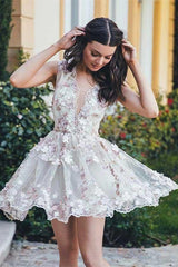 Sleeveless Elegant Short Floral A-Line Homecoming Dress Party Dress