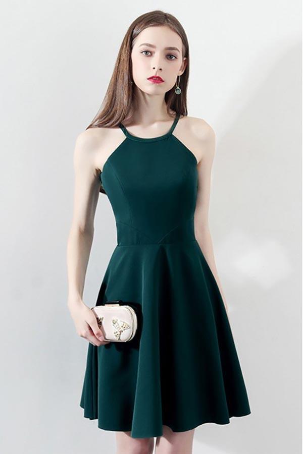 Dark Green Halter A-line Short Party Dress Slim Homecoming Dresses