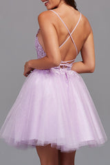A-Line Backless Tulle Appliqued Homecoming Dress