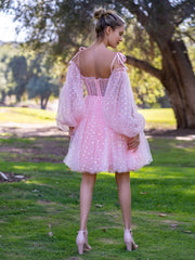 Corset Sparkly Hearts Above Knee Length Tulle Dress