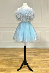 Strapless Feathers A-line Cute Homecoming Dress