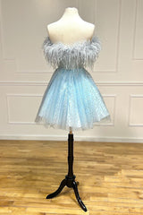 Strapless Feathers A-line Cute Homecoming Dress