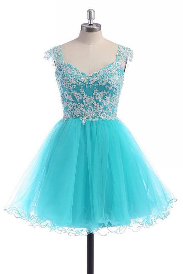 Strapless Knee-Length Baby Blue Tulle Homecoming Dress