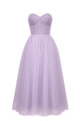 Strapless Puffy Midi Tulle Dress