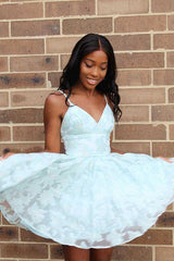 Straps A-Line Lace Short Pink Prom Dress Homecoming Dress