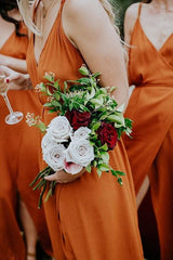Orange Chiffon Straps A-Line Bridesmaid Dress with Split