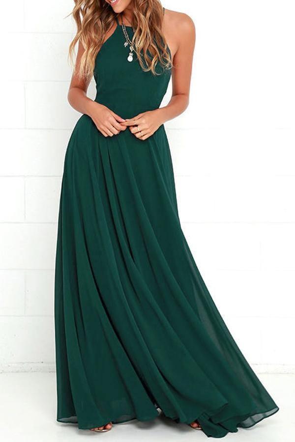 Dark Green Straps Long Bridesmaid Dress with Criss Cross Back