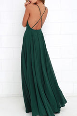 Dark Green Straps Long Bridesmaid Dress with Criss Cross Back