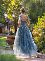 Sweetheart Neck Floor Length Tulle Embroidery Floral Prom Dress