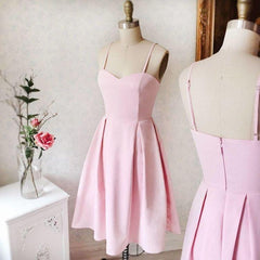 Short Pink Satin Prom Dress with Sweetheart Neckline