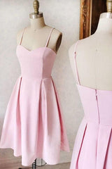 Short Pink Satin Prom Dress with Sweetheart Neckline