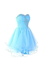 Sweetheart Organza Blue Prom Dress Homecoming Dress