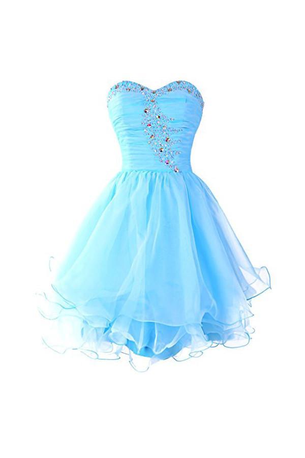 Sweetheart Organza Blue Prom Dress Homecoming Dress