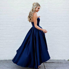 Sweetheart Navy Blue High Low Prom Dress Homecoming Dress