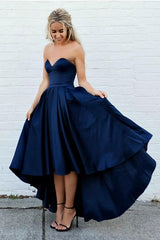 Sweetheart Navy Blue High Low Prom Dress Homecoming Dress