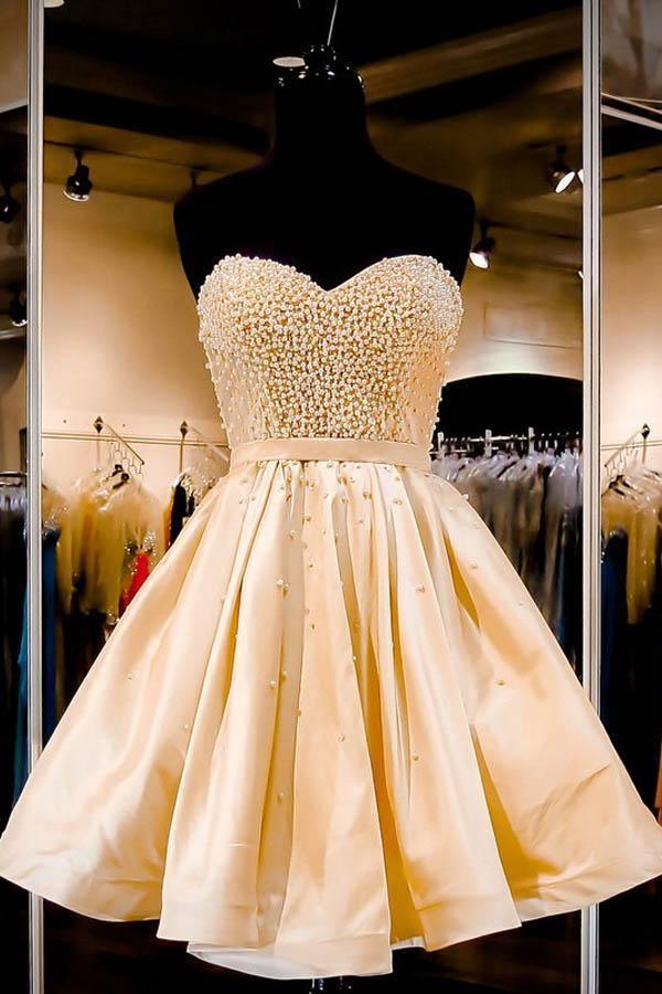 Sweetheart Short Lace-Up Homecoming Party Dress with Pearls