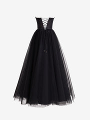 Black A Line Sweetheart Corset Tulle Prom Dress with Slit