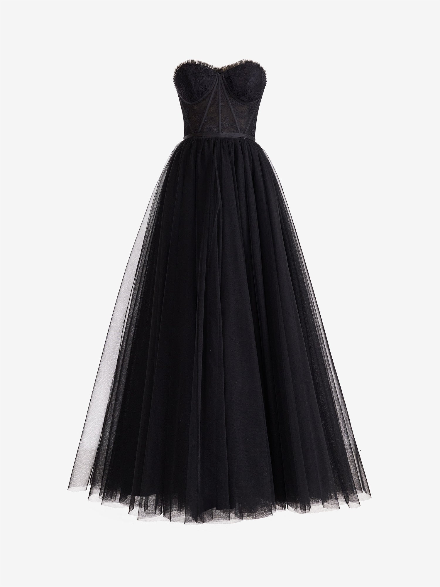 Black A Line Sweetheart Corset Tulle Prom Dress with Slit