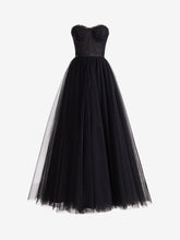 Black A Line Sweetheart Corset Tulle Prom Dress with Slit