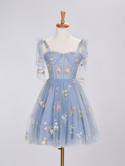 Trendy A Line Spaghetti Straps Short Homecoming Dress with Embroidery