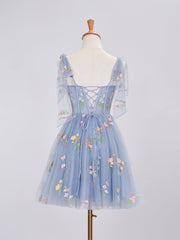 Trendy A Line Spaghetti Straps Short Homecoming Dress with Embroidery