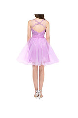 Open Back Short Tulle Appliques Beads Homecoming Dresses