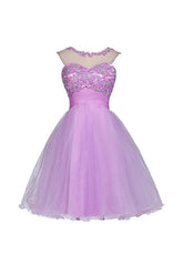 Open Back Short Tulle Appliques Beads Homecoming Dresses