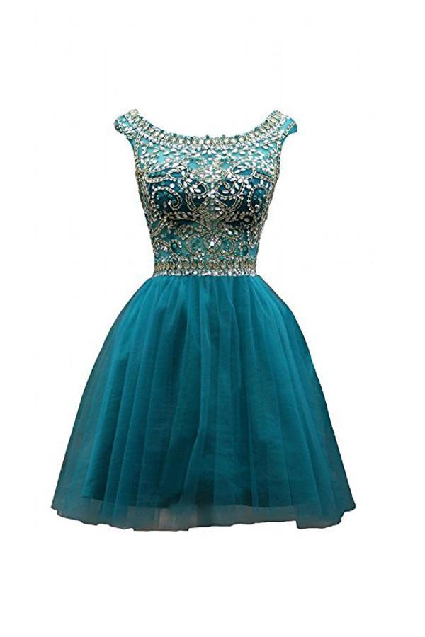 Tulle Scoop Neckline A-Line Homecoming Dress Prom Dress