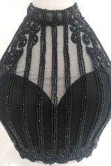 Two-Piece High Neck Short Red Satin Homecoming Dress with Beading