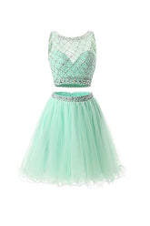 Two-Piece Mint Tulle Homecoming Dress Prom Dress