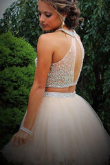 Two-Piece Tulle Prom Dress Homecoming Dress with Beading
