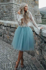 Two-Piece Tulle See Through Long Sleeve Lace Homecoming Dress