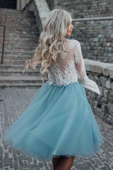 Two-Piece Tulle See Through Long Sleeve Lace Homecoming Dress