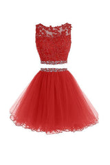 Two-Piece Prom Dress Appliqued Short Homecoming Dress