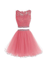 Two-Piece Prom Dress Appliqued Short Homecoming Dress
