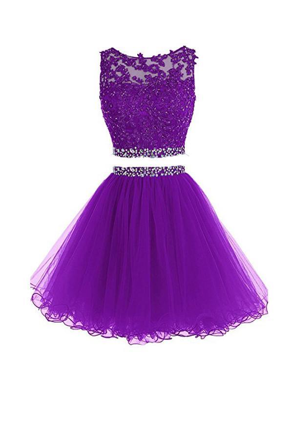 Two-Piece Prom Dress Appliqued Short Homecoming Dress