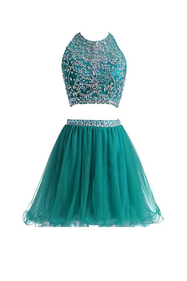 Two Piece Tulle Short Homecoming Dress with Beading