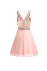 V-Neck Beaded Chiffon Homecoming Dress Short Prom Dress