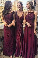Grape Chiffon V-Neck Bridesmaid Dress, Floor-Length, with Split